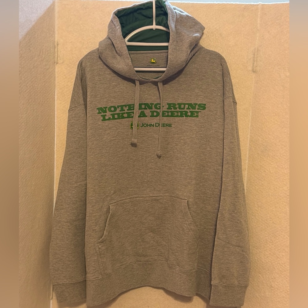 Men’s John Deere Hoodie XXL Nothing Runs Like a Deere Logo Gray
